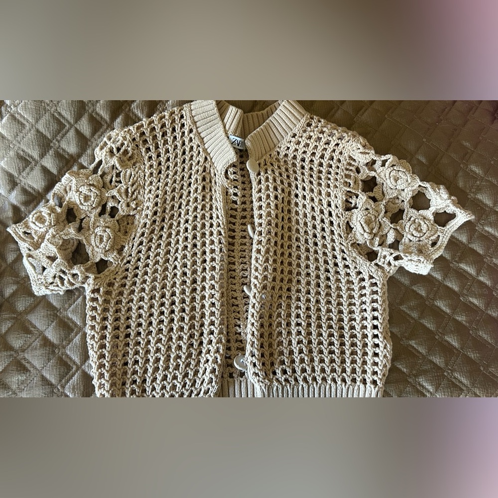 Zara Beige Crochet Women's Cardigan